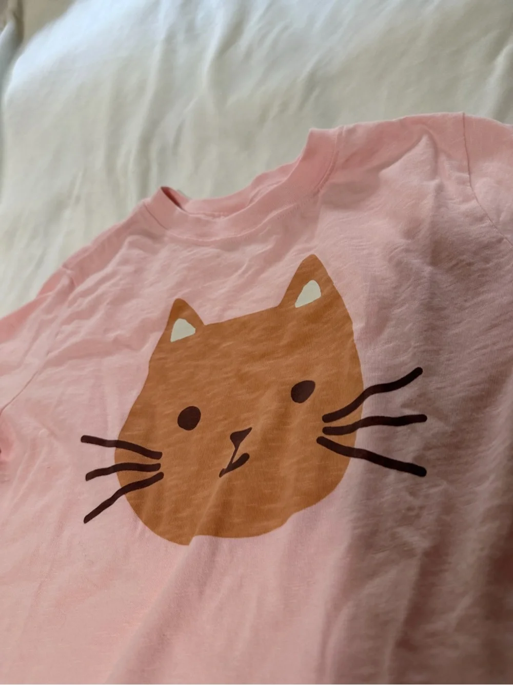 Hanna Andersson Light Pink Long-Sleeve Tee with Cat Face Girls 10